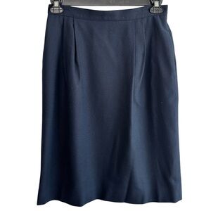 VTG Talbots Skirt 100% Wool Size 12 Navy Blue Midi Pleated Hip Pockets Academia